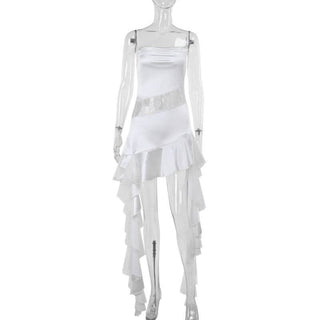 Satin lace hem patchwork ruffle cami mini dress