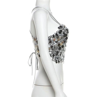 Glitter cross back self tie cami top