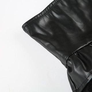 PU leather lace patchwork ruched mini skirt