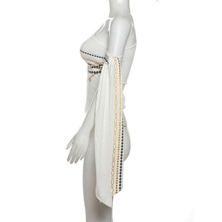 One shoulder long sleeve metal chain print top