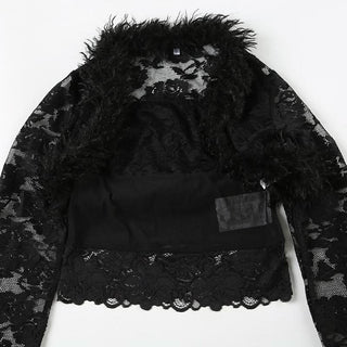 Long sleeve fluffy shrug lace tube 2 piece top