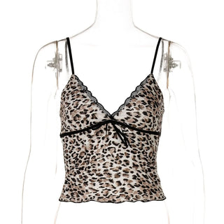 V neck bowknot leopard print cami top