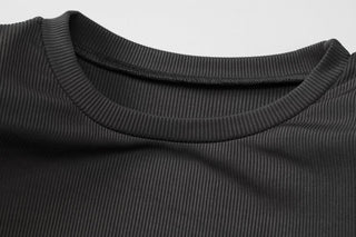 Long flared sleeve crewneck padded drawstring mini dress