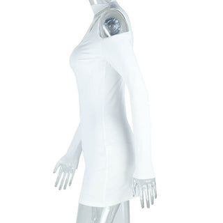 Long sleeve hollow out irregular solid cut out mini dress