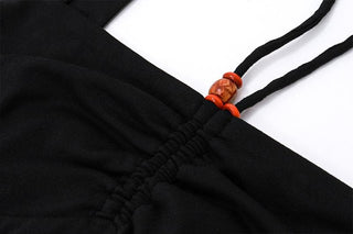 Halter sleeveless solid ruched beaded top