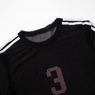 Long sleeve crewneck mesh beaded top