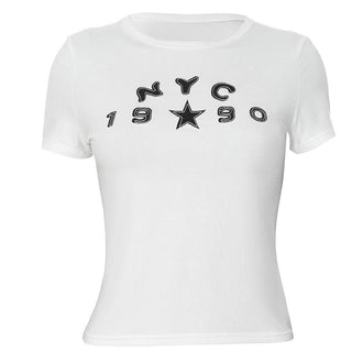 Short sleeve ruched letter pattern top