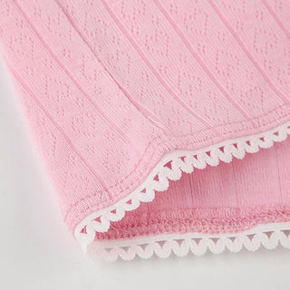 Square neck bowknot textured lace hem romper