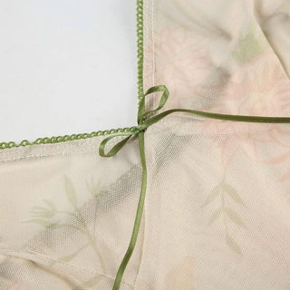 V neck flower print bowknot mesh cami top