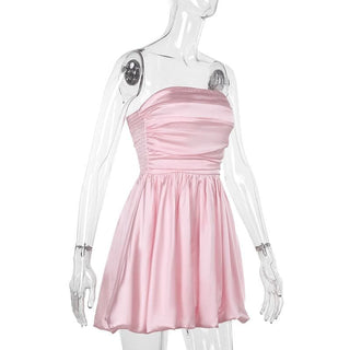 Ruched smocked solid backless tube mini dress