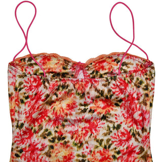 Lace patchwork ruffle knotted print cami midi dress