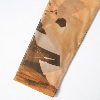 Long sleeve crewneck print sheer mesh pant set