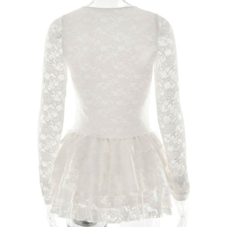 Long sleeve lace hollow out ruffle cut out mini dress