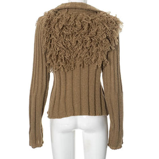 Long sleeve high neck zip-up ribbed knitted top