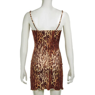 Leopard print lace hem bowknot cami mini dress