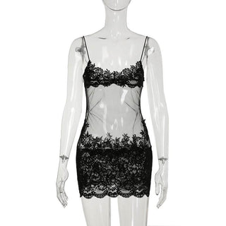 V neck mesh lace cami mini dress