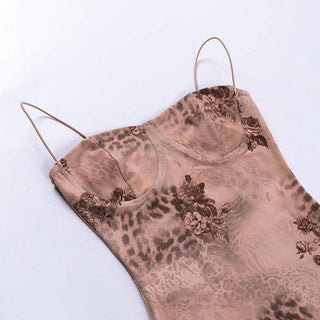 Leopard print sweetheart neck backless cami mini dress