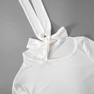 Hollow out bowknot self tie long sleeve solid cut out top