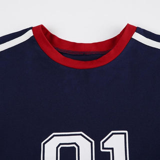 Short sleeve stitch numeral print top