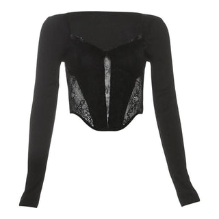 Long sleeve lace bustier crop top