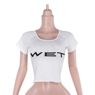 Short sleeve â€œWETâ€ ruffle u neck top