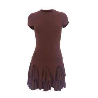 Crewneck short sleeve pleated solid mini dress- Final Sale