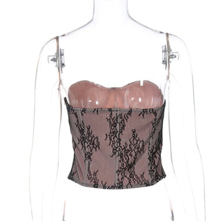 Sweetheart neck bustier lace zip-up tube top