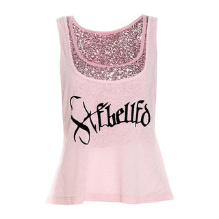 U neck glitter letter print 2 piece top