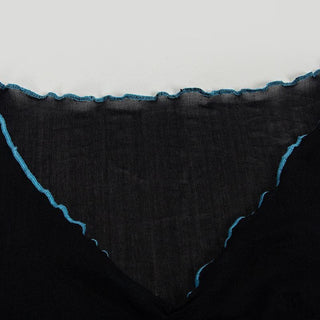 Long sleeve stitch sheer mesh ruffle crop top