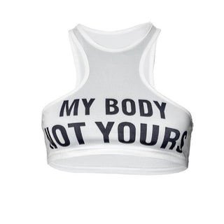 Round neck letter print solid crop tank top