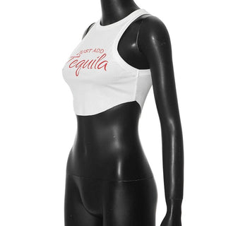 Letter print ribbed crewneck contrast tank top