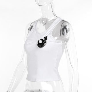 Metal applique ruched solid tank top