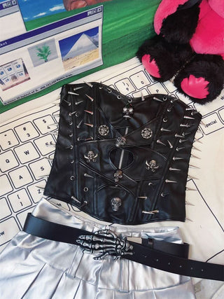 Hollow out PU leather skull applique tube cut out top