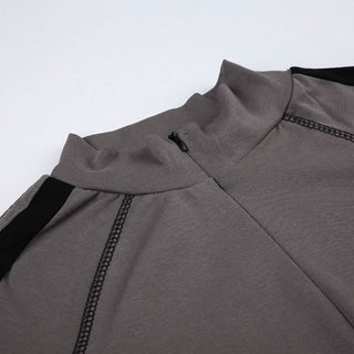 High neck long sleeve tag zip-up top