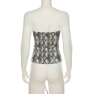 Snakeskin print corset lace up tube top