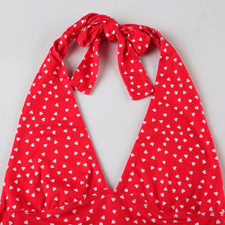 V neck halter polka dot print backless top