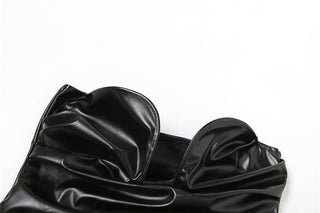 PU leather ruched sweetheart neck solid tube top