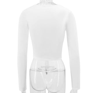 Hollow out solid long sleeve drawstring ruched off shoulder crop cut out top