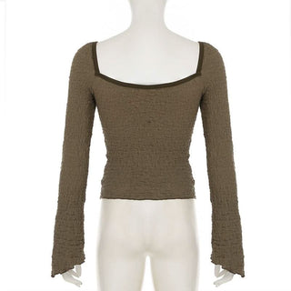 Long sleeve textured bowknot lace hem top