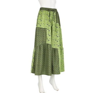 Contrast print self tie ruched maxi skirt