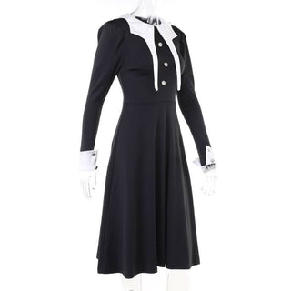 Long sleeve crewneck button applique zip-up midi dress