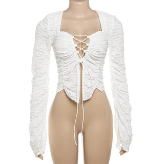 Long sleeve cross front textured top