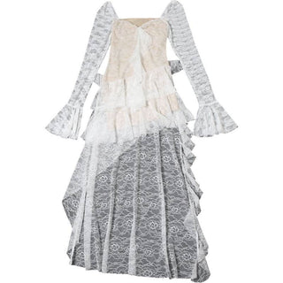 Long flared sleeve lace ruffle mini dress