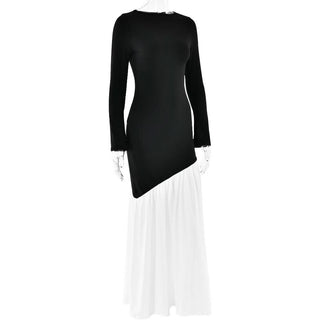 Long sleeve irregular crewneck ruched slit maxi dress