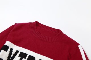 Knitted long sleeve contrast crewneck top