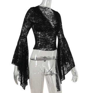 Long sleeve v neck lace top