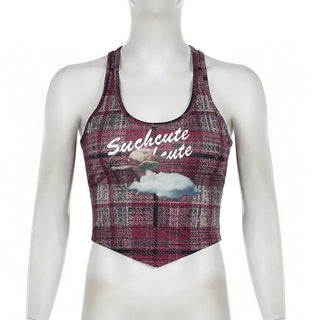 U neck plaid print tank top