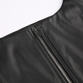 Square neck self tie PU leather o ring zip-up sleeveless crop top - Final Sale-final-sale