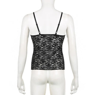Lace see through solid v neck cami top