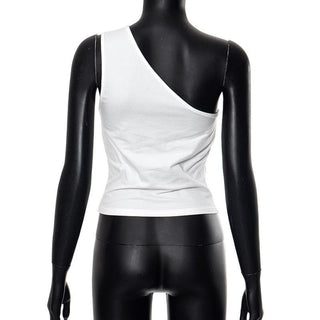 One shoulder ruched irregular solid backless top